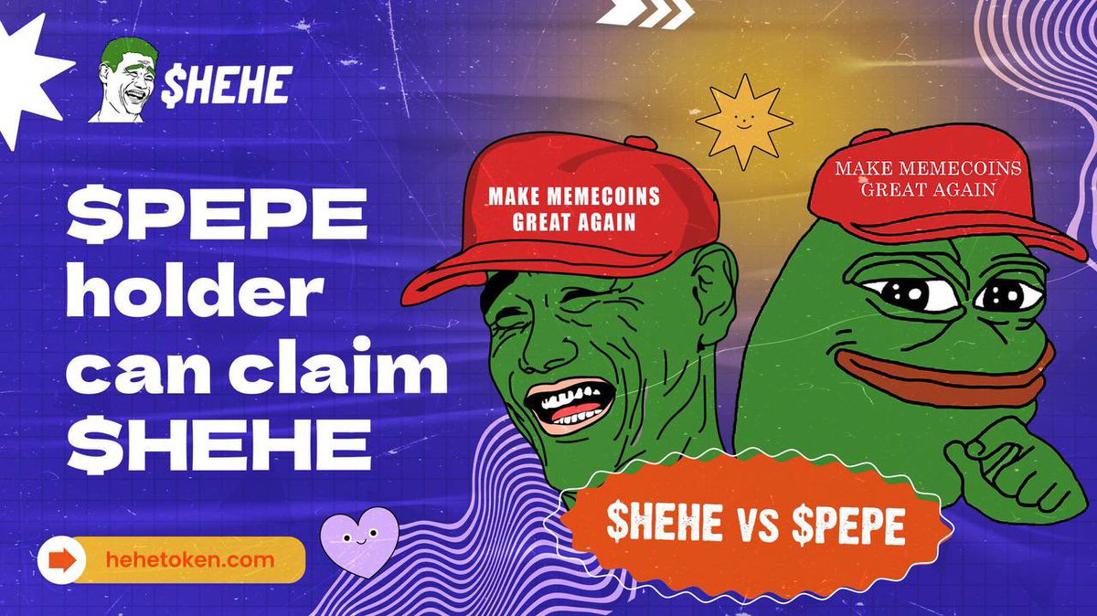 🔔 $Hehe Airdrop Announcement 
 $Pepe holders can claim $Hehe 

Holder holding  $Pepe can claim $hehe.  1% of $hehe total supply can be claimed. Only wallets that do not contain $hehe can claim.

You can claim here:  hehetoken.com

@VegaMarshal @davidsuna69 @EvaBgs
