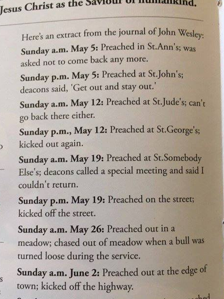 Whenever I have a few readings due together I think of how they can be like the John Wesley preaching tour described in this extract from his journal.