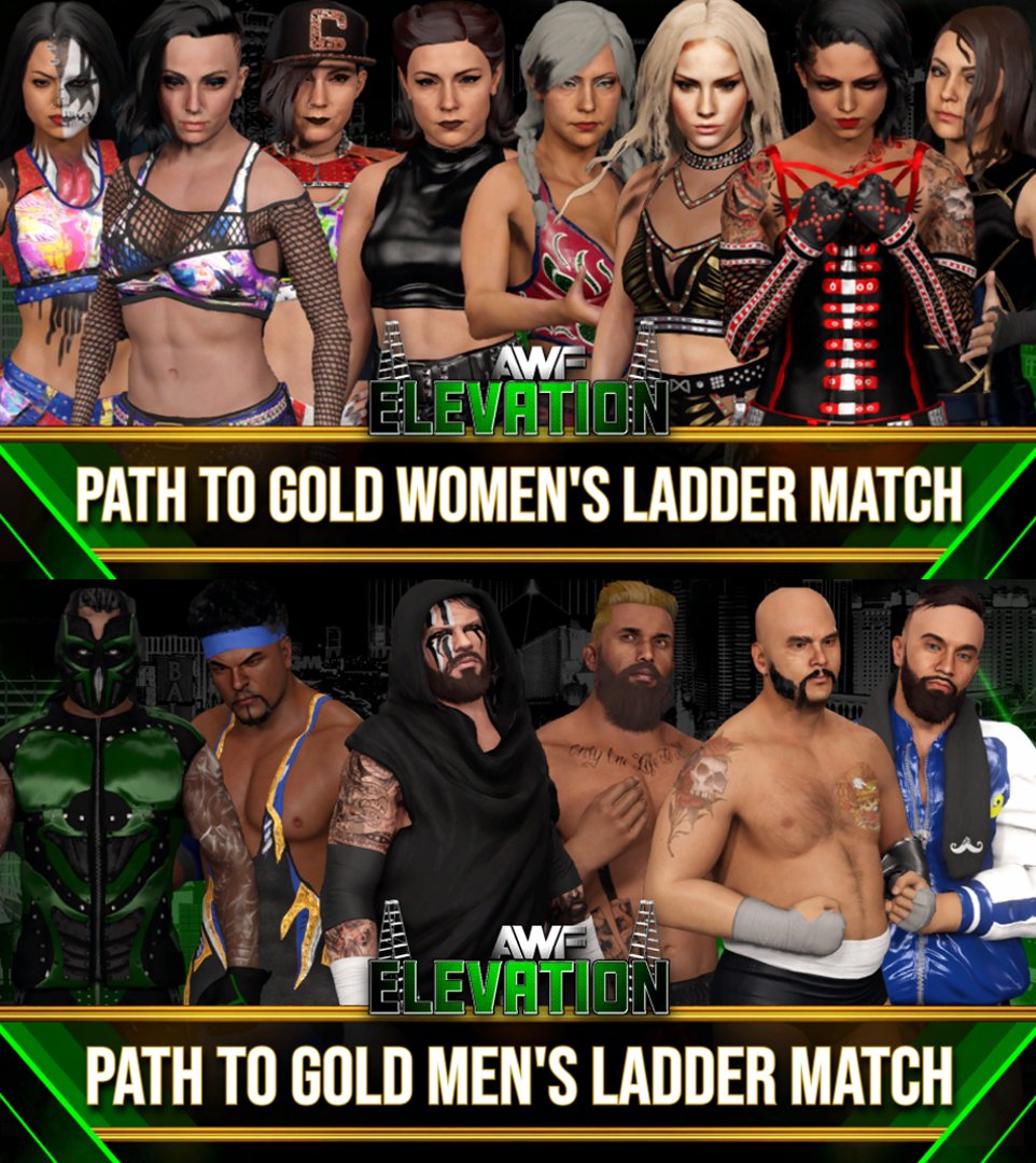 NorthAmericanPW's tweet photo. Which Male/Female #AWF star will climb the ladder and secure their #PathToGold for a future World Title Opportunity!?
#AWFElevation
💼Night 1 - Men's Ladder Match🪜
💼Night 2 - Women's Ladder Match🪜
🟪https://t.co/jVimo61NZw https://t.co/Zm5Kw14nrN
