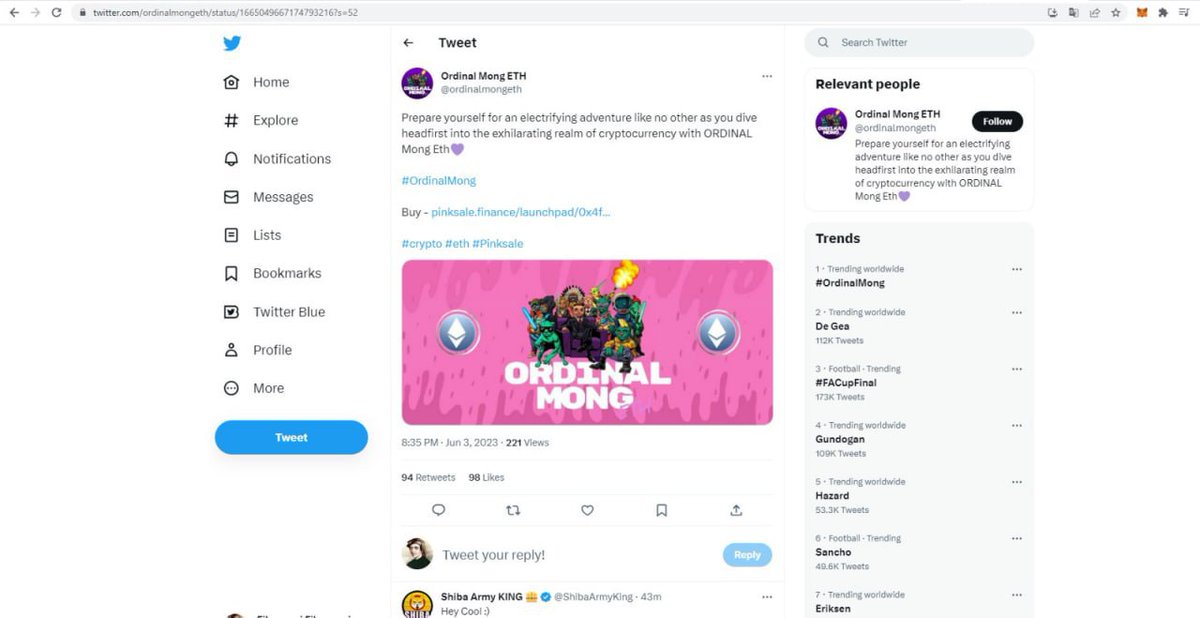 🌍TRENDING WORLDWIDE #1 !!! 🚀🚀 🔥buy - pinksale.finance/launchpad/0x4f… #OrdinalMong #Pinksale #ethereum #Crypto #CryptoTwitter