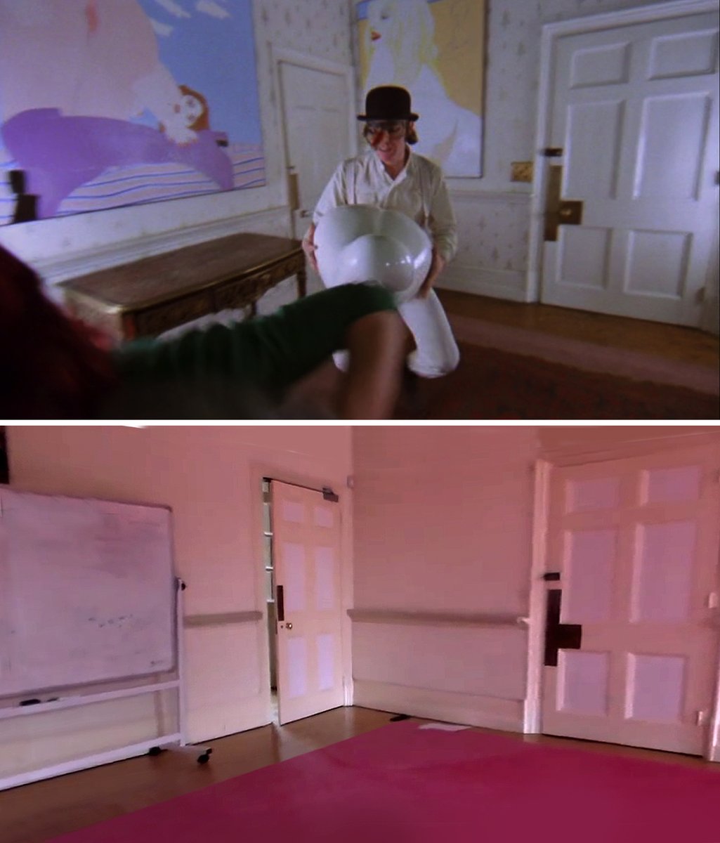 nycinfilm's tweet photo. 1971 vs 2021. From A CLOCKWORK ORANGE, Alex engaging in some "phallic shenanigans" in the dojo at Manor Lodge School, outside of London, UK. #notNYC @McDowellMalc https://t.co/WSf5slJhAu