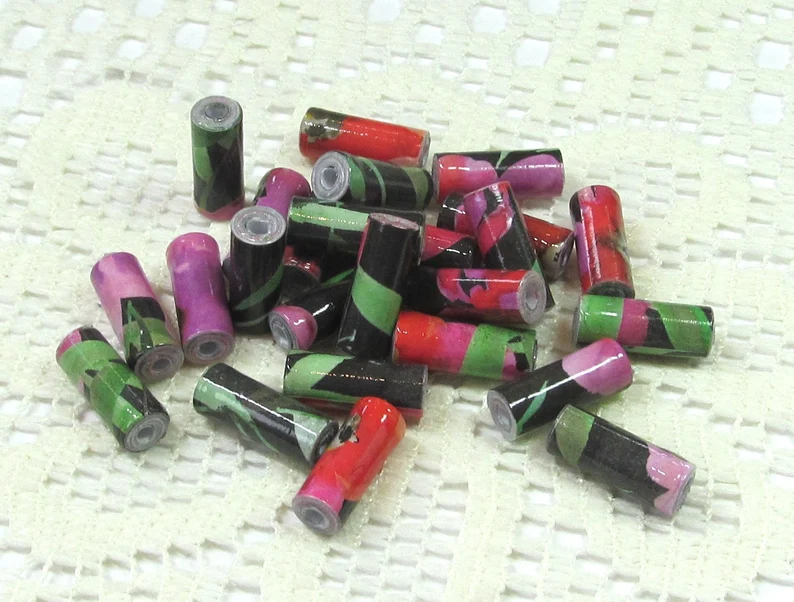 Paper Beads, Loose Handmade Jewelry Making Supplies Craft Supplies Tube Red and Purple Roses on Black etsy.me/42nSKBp via @Etsy #thepaperbeadboutique #floralbeads #handmadebeads #handmadesupplies #jewelrymakingbeads