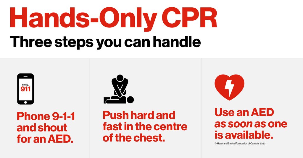 Cardiac arrest can strike anyone, anywhere, at any age, without warning. 35,000 cardiac arrests happen each year in Canada. Learn #CPR and how to use an #AED. Learn more: bit.ly/43zhkjt. #AEDAwarenessWeek