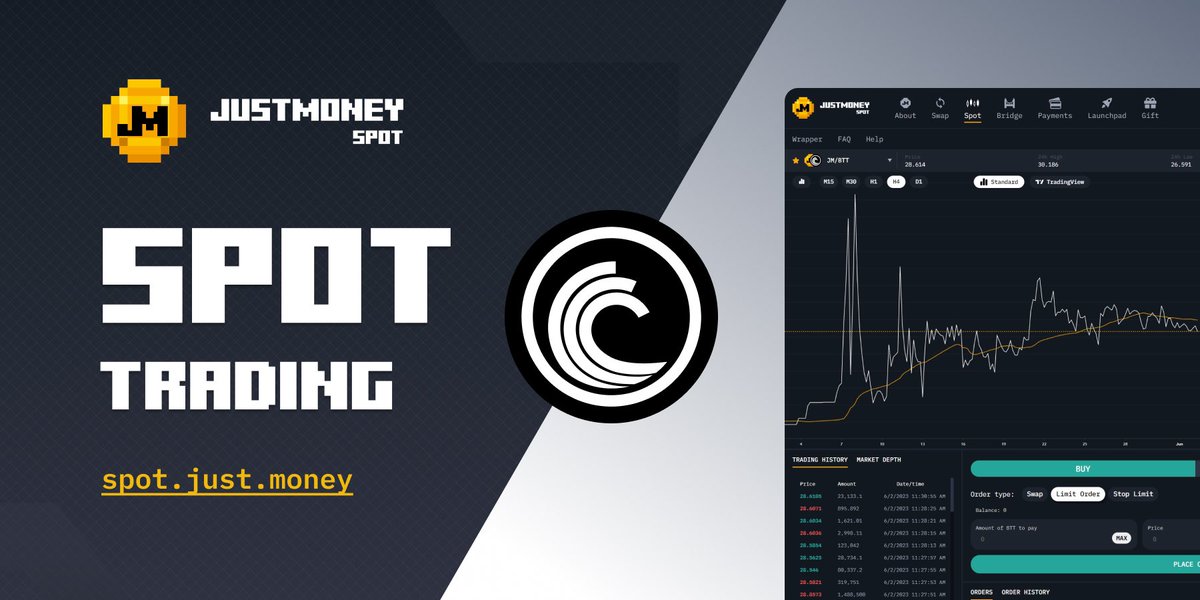 JustMoneyIO's tweet image. 🚀 JustMoney Spot Trading Environment has landed on #BitTorrentChain! 

📈 Dive into comprehensive TradingView charts, view a market depth and execute more precise swaps with limit and stop limit orders. 

Trade smarter, not harder. 

#JustMoney #CryptoTrading #TradingView