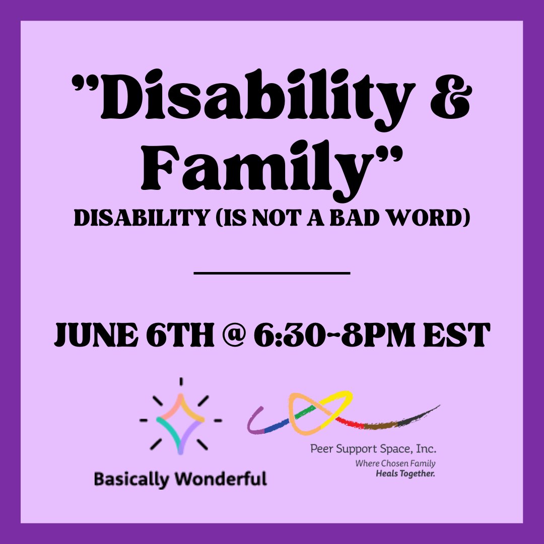 DisabilityRtsFL's tweet photo. June Community Events with Basically Wonderful  🌈
Visit their website for more info: https://t.co/FgrLPQ7XQt

@b_1derful

#DisabilityTwitter #PeerGroup #Orlando #Florida #VirtualBookClub #DisabledBookClub #TransBookClub https://t.co/hSVfAqdFro
