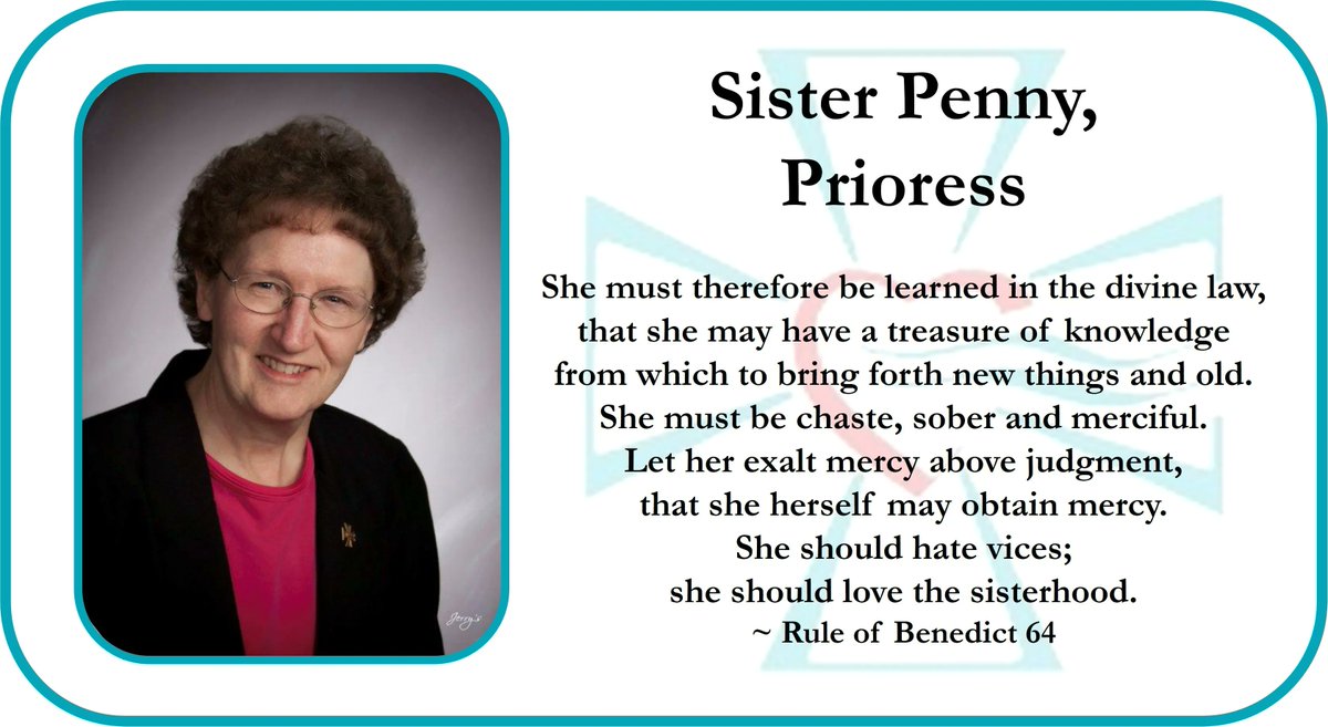 SHMBenedictines's tweet photo. Today, Sister Penny will be installed as our fifteenth #prioress of Sacred Heart #Monastery! Please #pray for God's blessing and the Spirit's guidance as Prioress Penny begins her new ministry to our sisters, “to hold the place of Christ in the monastery”. #RuleofBenedict, 2 https://t.co/jGPQpO7ug8