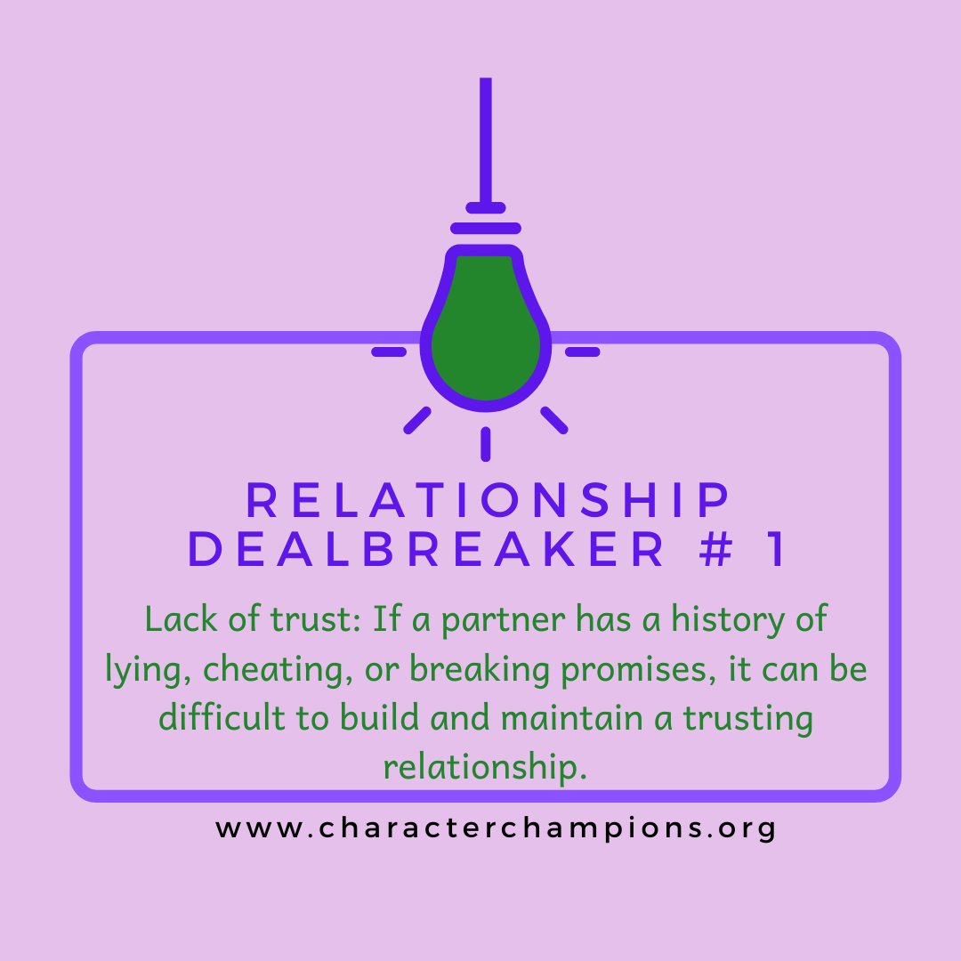 CharacterChamp2's tweet photo. Relationship Dealbreaker # 1 #infidelity #brokenpromises #lackoftrust #cheating https://t.co/XrW5g0XZEu