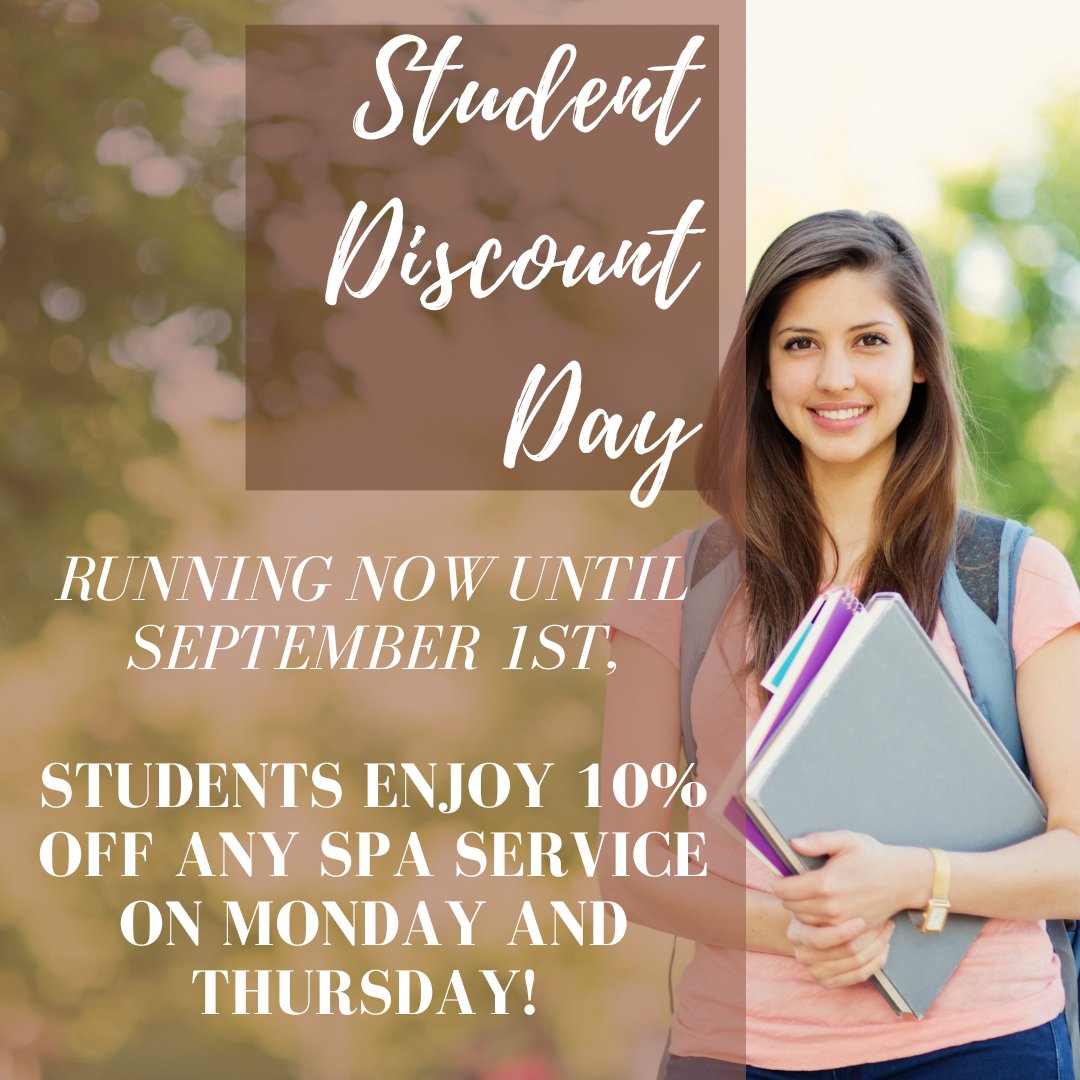 AnuMedSpa's tweet photo. CALLING ALL STUDENTS! Running NOW until 9/1/23, STUDENTS enjoy 10% off any Spa Service on Mon &amp; Thur! Start Summer off right with Anu Medical Spa for all your spa needs!

Call the office at 856-809-0909, or head to the Link in our Bio to BOOK! https://t.co/Entmdcqp7R