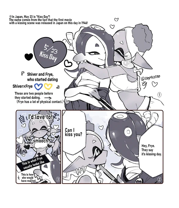 💋の日💙💛英語版。翻訳機使用してます。 表現などおかしなところありましたらすみません! This is the English version of the cartoon I drew on the day of the kiss.💙💛*Translator used. Sorry for any incorrect expressions.