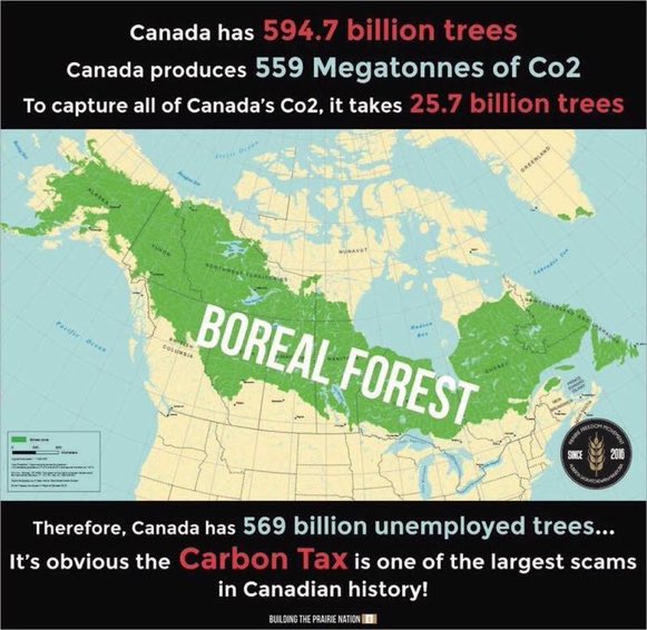 Canada doesn’t have a CO2 problem, we’re actually a CO2 absorbing machine …

We have a Justin Trudeau Woke Liberal mind virus eco-warrior problem.

The solution is not another Carbon Tax…

The solution is AN ELECTION !