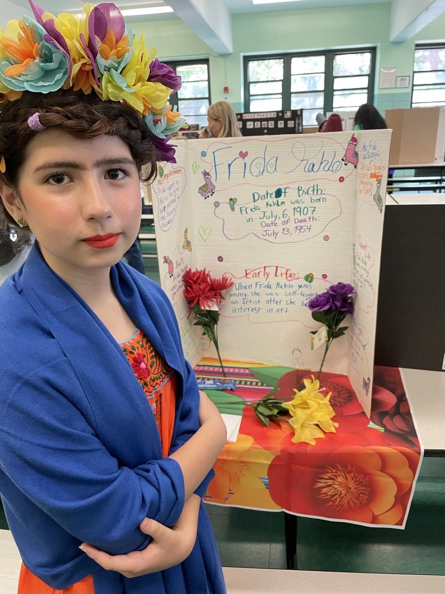 PS232QStrong's tweet photo. PS232Q Strong - More of "Living Museum Day"! Jackie Robinson, Bruce Lee, and Frida Kahlo stopped by! @D27NYC https://t.co/tqQqnD5Ww5