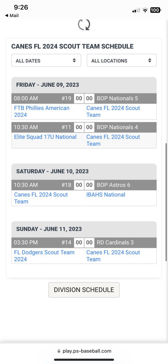 Coaches this is our schedule for the <a href="/PSBaseballinc/">Prospect Select</a> event next week. Canes FL 2024 Scout has a very solid group with some talent uncommitted players. <a href="/CanesFla/">Canes Florida</a>