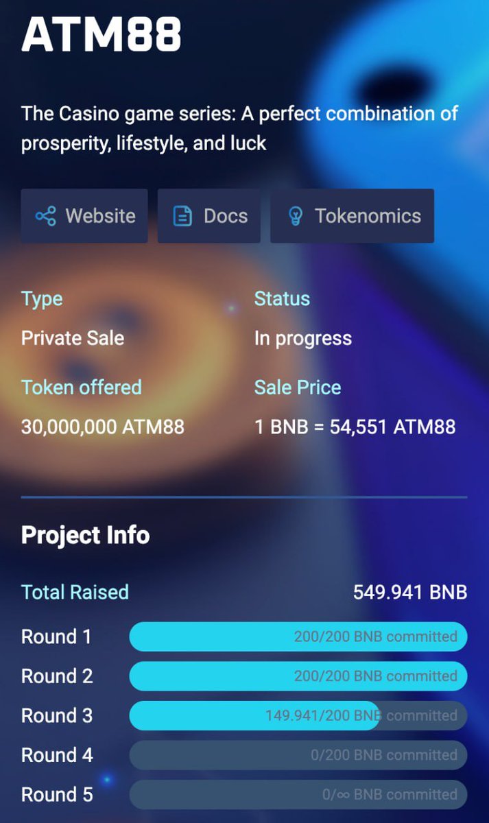 🥳 Have raised 549 BNB in minutes

Our round are still running

Your last chance to take!

👉 Link Private Sale: cryptolaunch.finance/atm88

Contract: 0x260673f471b00d6468942570eEc9d2C99488c745
