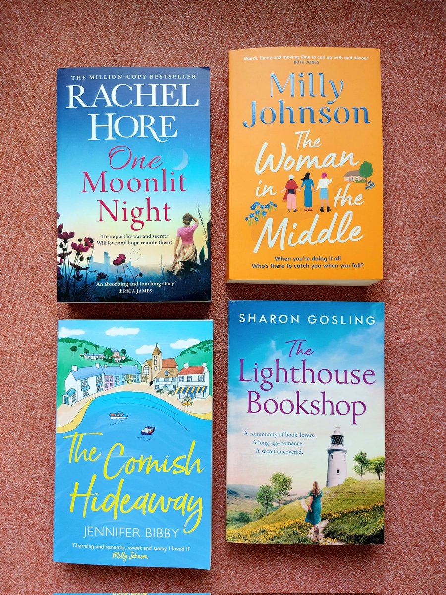 Hello my pretties! My summer reading is shaping up nicely! #TheCornishHideaway by @jennyfromthewr1 #OneMoonlitNight @rachelhore #TheLighthouseBookshop @sharongosling and #TheWomanInTheMiddle by @millyjohnson #RespectRomFic #RomanceRocks ❤❤❤