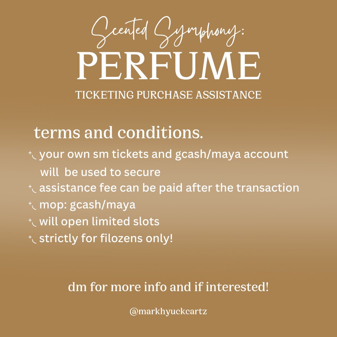 markhyuckcartz's tweet photo. 🍂 hi! we’ll be opening limited ticketing assistance slots for scented symphony: perfume in manila  

#NCTDoJaeJung_Manila 
#DJJ_PerfumesManila

✧ wts lfb ph ticketing assistance tpa djj dojaejung fancon live ticket https://t.co/SGSxKx0HBR