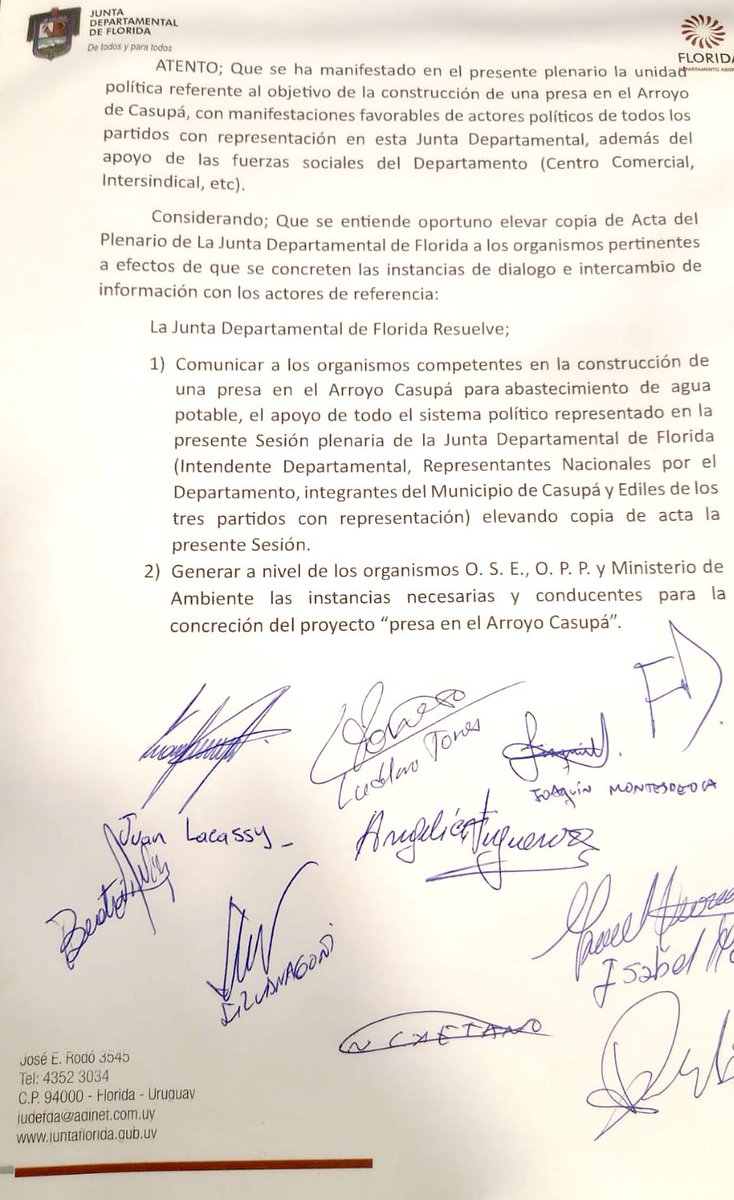 #Florida - Intendente y todos los partidos decidieron construir represa Casupá

Por <a href="/georgina_mayo_/">Georgina Mayo</a>
