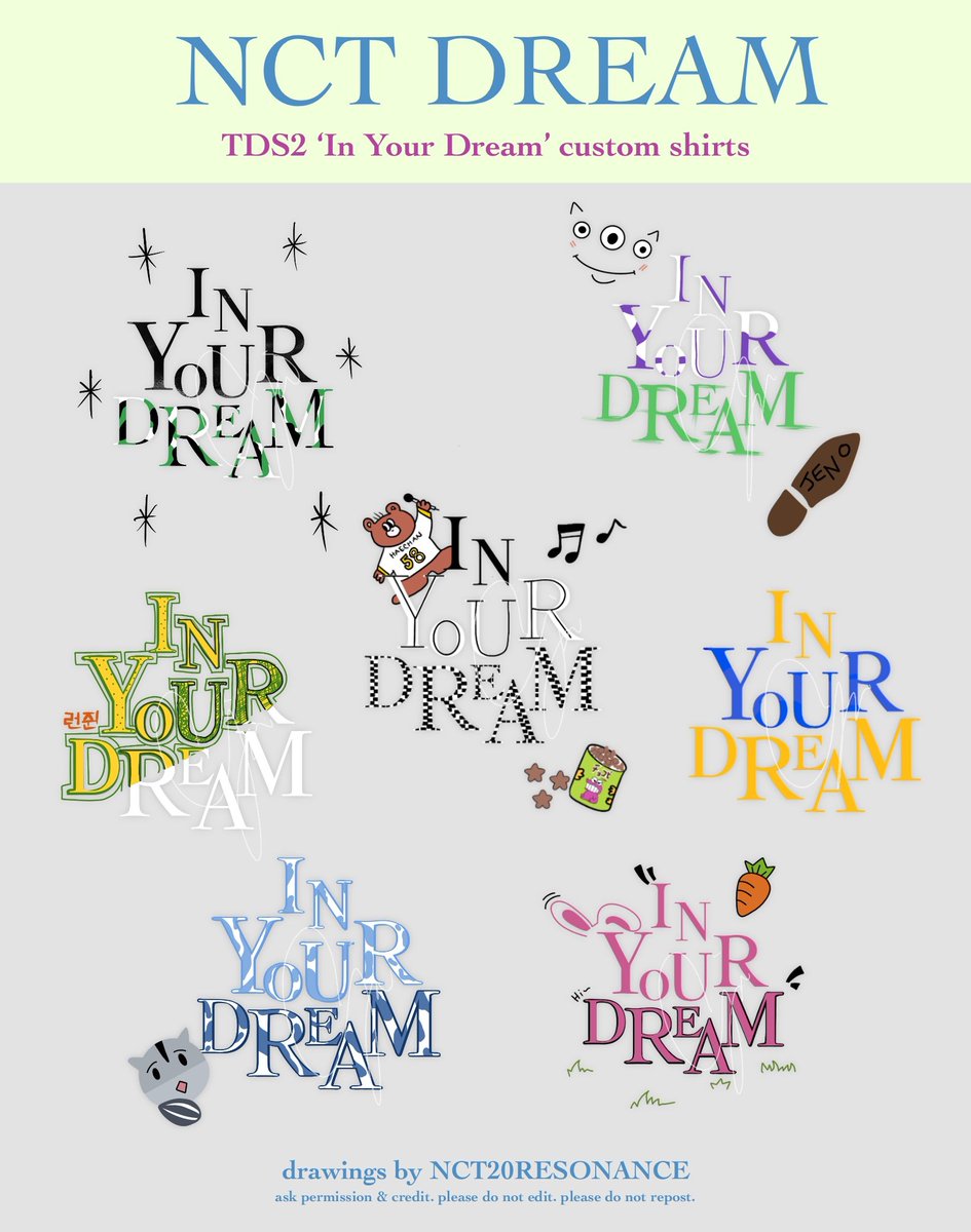 NCT20RESONANCE's tweet photo. NCT DREAM TDS2 'In You Dream' customized shirts design (illustrations) by me ✧⁠*⁠。— Day 2 &amp; 3 

#InYour7DREAM_DAY2
#InYour7DREAM_DAY3
#THEDREAMSHOW2_In_YOUR_DREAM https://t.co/8HyjRKpibT
