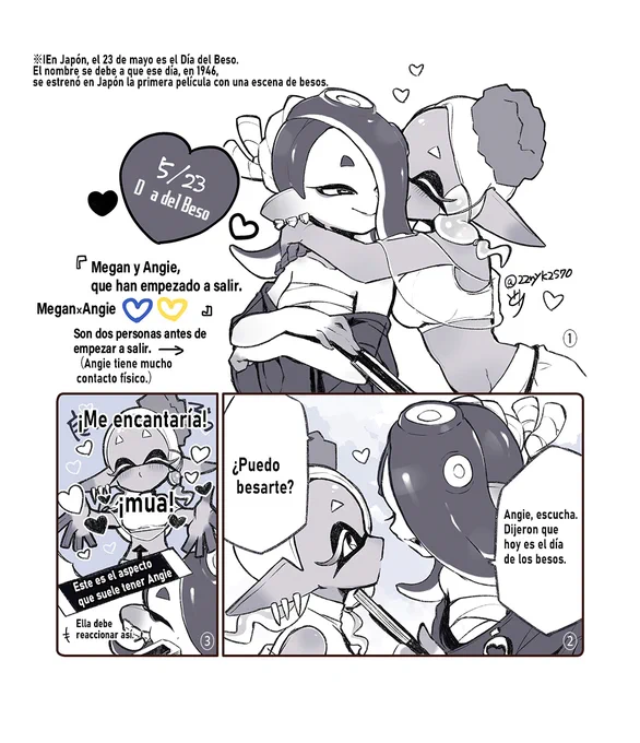 💋の日💙💛スペイン語版。翻訳機使用。 こちらも表現などおかしなところありましたらすみませんー! Esta es la versión en español de la viñeta que dibujé el día del beso. Utilizo un traductor. Disculpe si hay expresiones u otras rarezas.