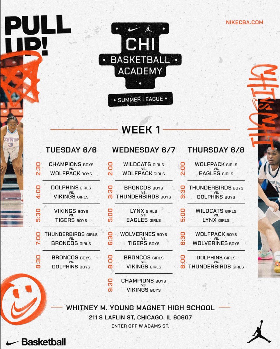 HaileyH2024's tweet photo. “Pull Up!

Come out to Chicago Basketball Academy Summer League presented by Nike x Jordan. Watch the the cities' best high school talent  compete for this summer's title.  
#ChicagoBasketballAcademy #NikeChicago" https://t.co/i8vnnVFaYL
