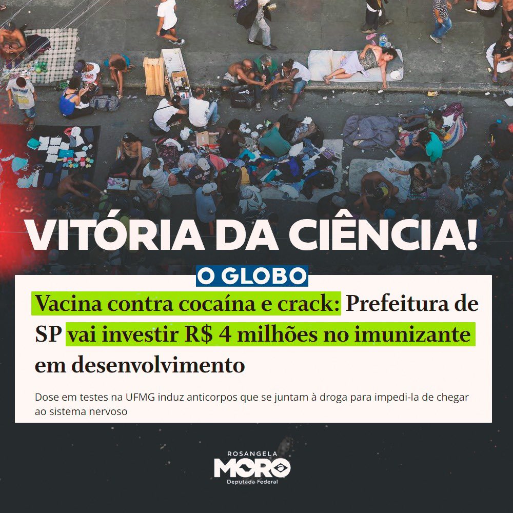 rosangelawm's tweet photo. Notícia boa é notícia compartilhada!

A ciência é uma aliada de peso na busca por soluções para enfrentar o desafio das drogas. Na árdua batalha que São Paulo enfrenta contra a dependência, essa vacina traz uma nova esperança não só para o tratamento como para prevenção. 

Parabéns pela iniciativa!