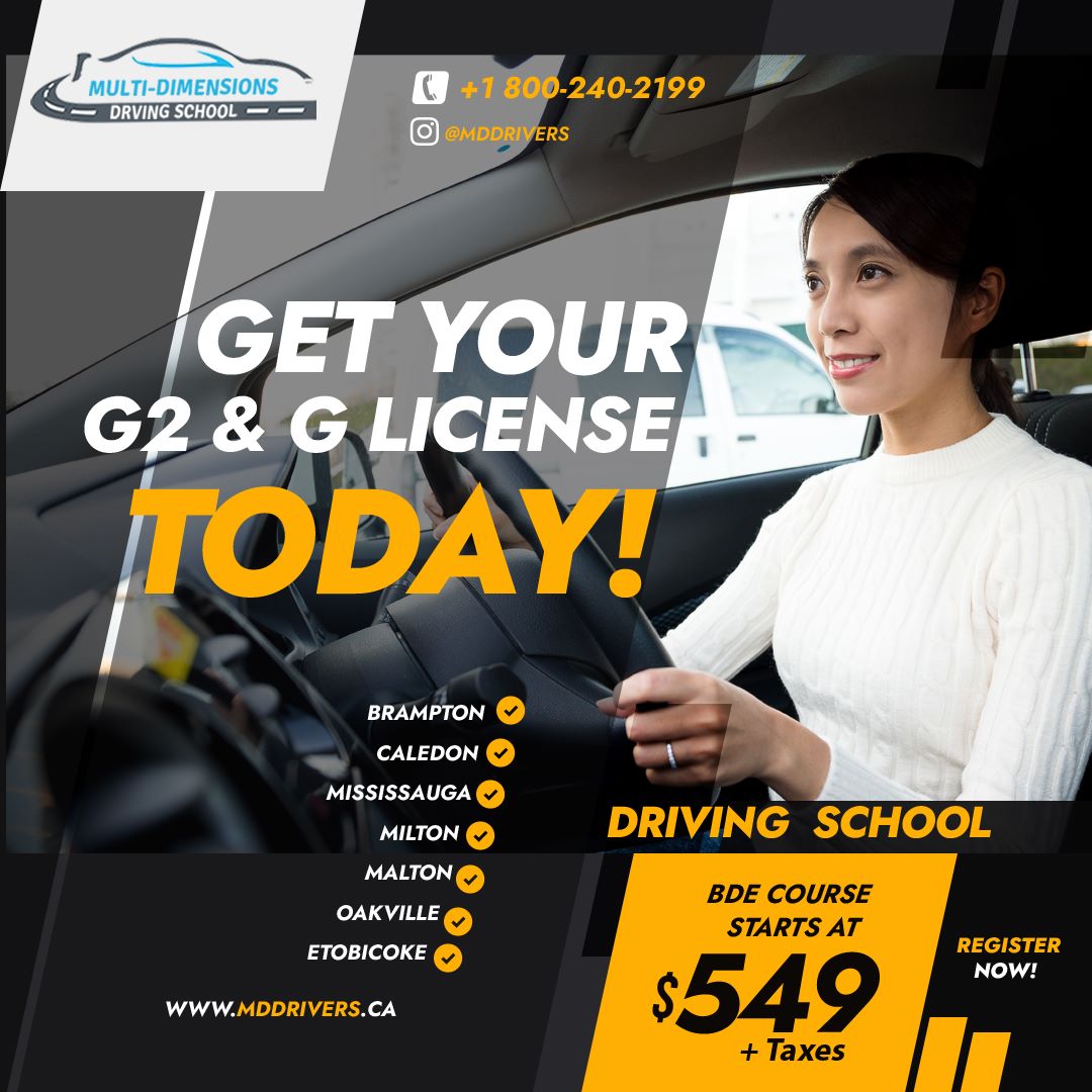 Empower yourself with a #G2license, as you gain the skills and confidence needed to navigate the roads with ease.
.
.
For more details 👇
📲 +1 800 240 2199 / +1 647 819 0164
🖥 mddrivers.ca
.
.
#multidimensionsdrivingschool #discount #pricediscount #LearnToDrive