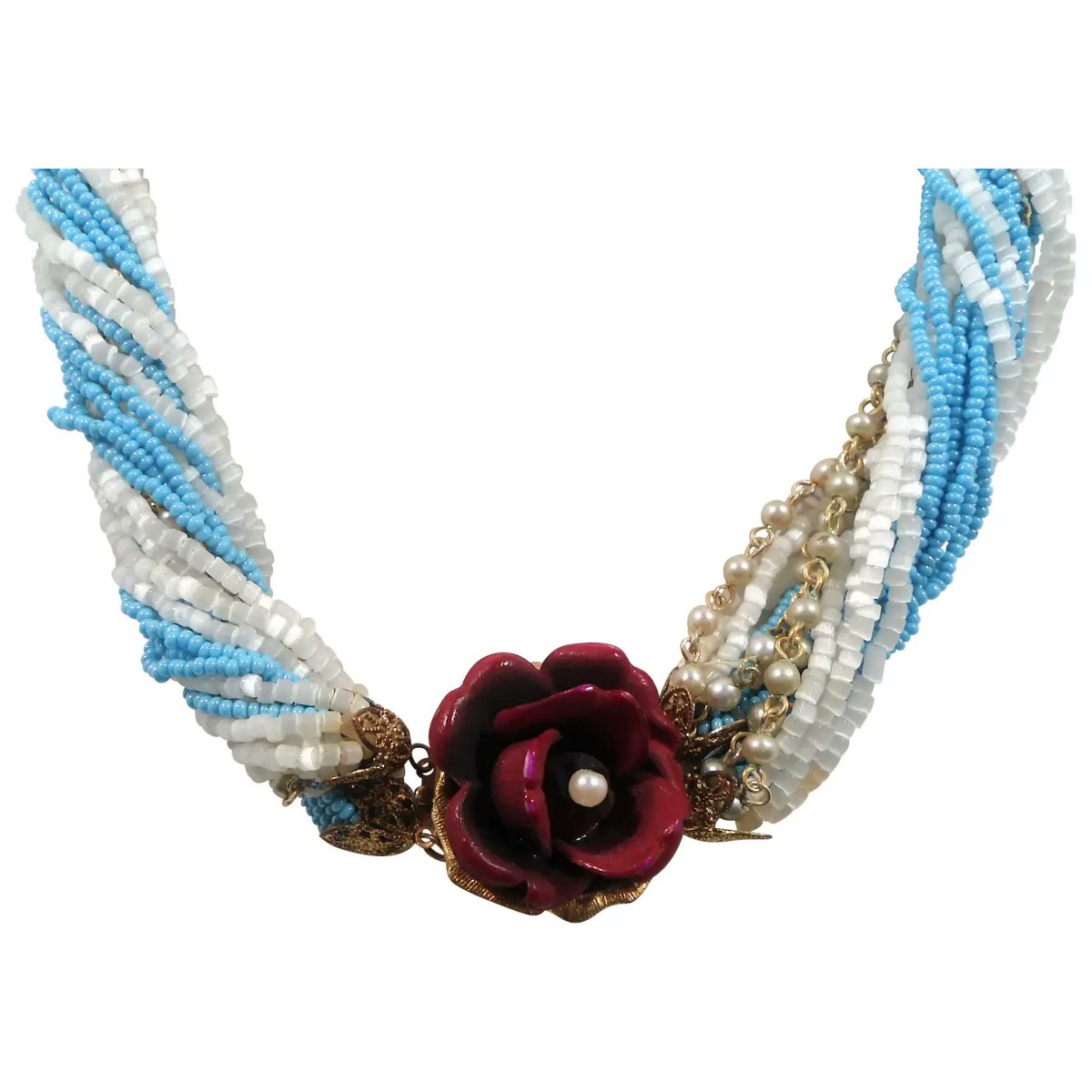 Blue White Glass Imitation Peals Beaded Torsade Necklace Rose Clasp.   Make an Offer!
#ebay #vintage #retro #jewelry #bargains #beads #brooch #necklace #cameos #figurals #earrings  #designer #hautecouture #giftideas #diva #fashionista #glam
ebay.com/itm/1258732575…
