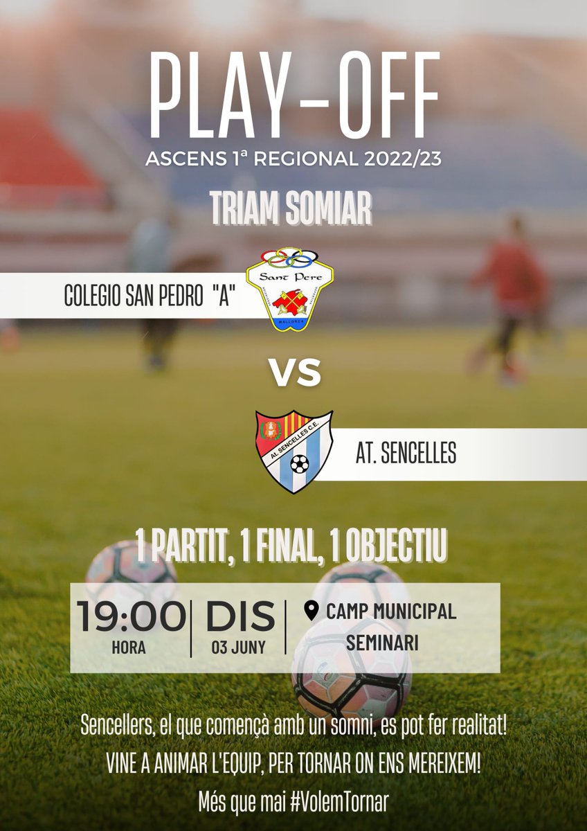 🔥 Ha arribat el dia, família.

💙 El SOMNI és a prop de complir-se.

🚀 Passi el que passi, a lluitar-ho fins al darrer alè. A gaudir d'aquest SOMNI.

#VolemSerDe1A #AtlèticSencelles