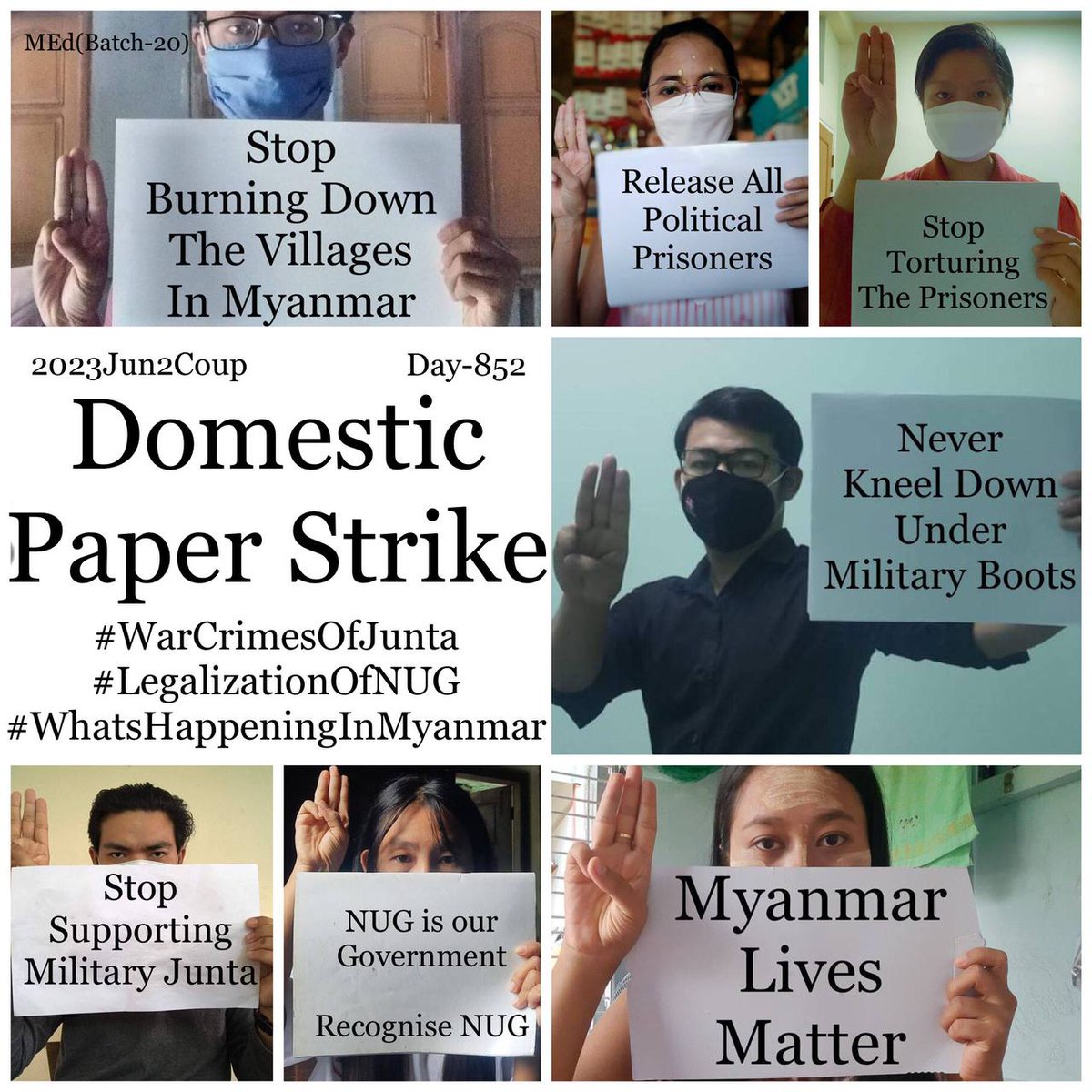 #MYANMAR : Daily anti-coup revolutionary domestic strike by pro-democracy CDMer teachers from #Sagaing University of Education as 852nd day on Jun 2. @Khithitofficial

#LegalizationOfNUG
#2023Jun4Coup
#WhatsHappeningInMyanmar
