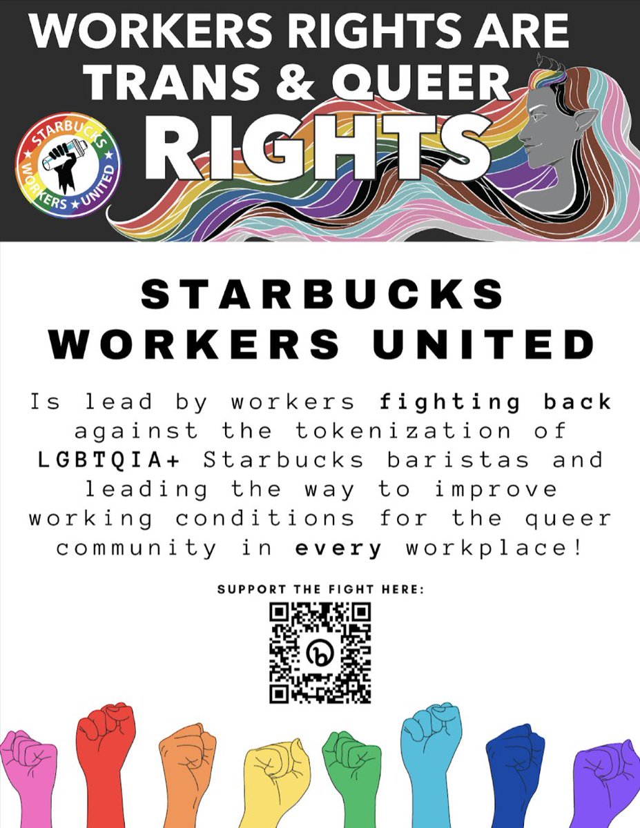 Repping @SBWorkersUnited & @PrideatWork at the @TransResistance March and Festival on this first weekend of #Pride2023 from 12-5p, because #Trans & #Queer #rights are #workersrights 

See you there!
#nocontractnocoffee