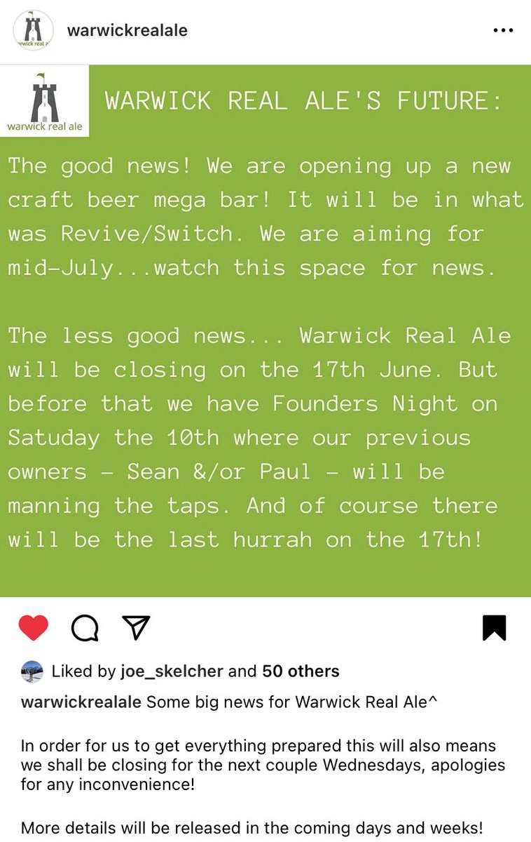 I’ve known about this for a little while and now the news is public, Warwick Real Ale are moving and expanding! Great news for an area low on good beer venues!