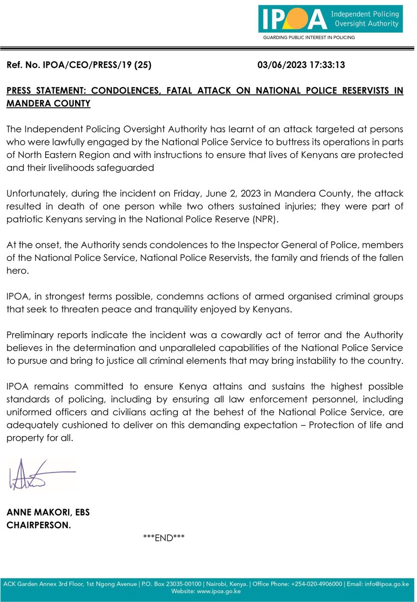 Chairperson, IPOA tweet media