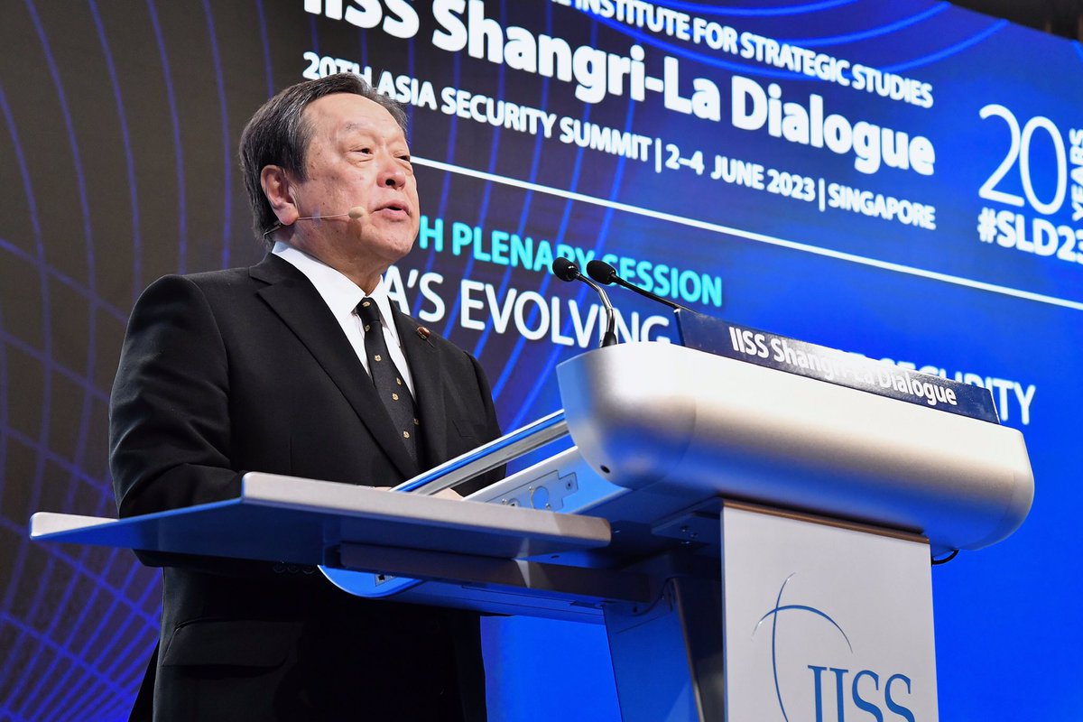 6月3日、シンガポールに訪問中の#浜田防衛大臣は、第20回IISSアジア安全保障会議（シャングリラ会合）全体会合第４セッション「アジアの進展する海洋安全保障秩序」においてスピーチを行いました。#SLD23