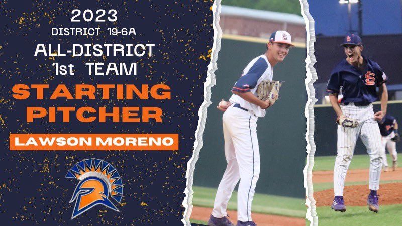 7Lakesbaseball's tweet photo. Congrats to @lawson_moreno34 on a heck of year for us.  @SFA_Baseball is getting one heck of a pitcher.  @CoachCSFA @SpartanCrazies_ https://t.co/BuzetZJ0Tc