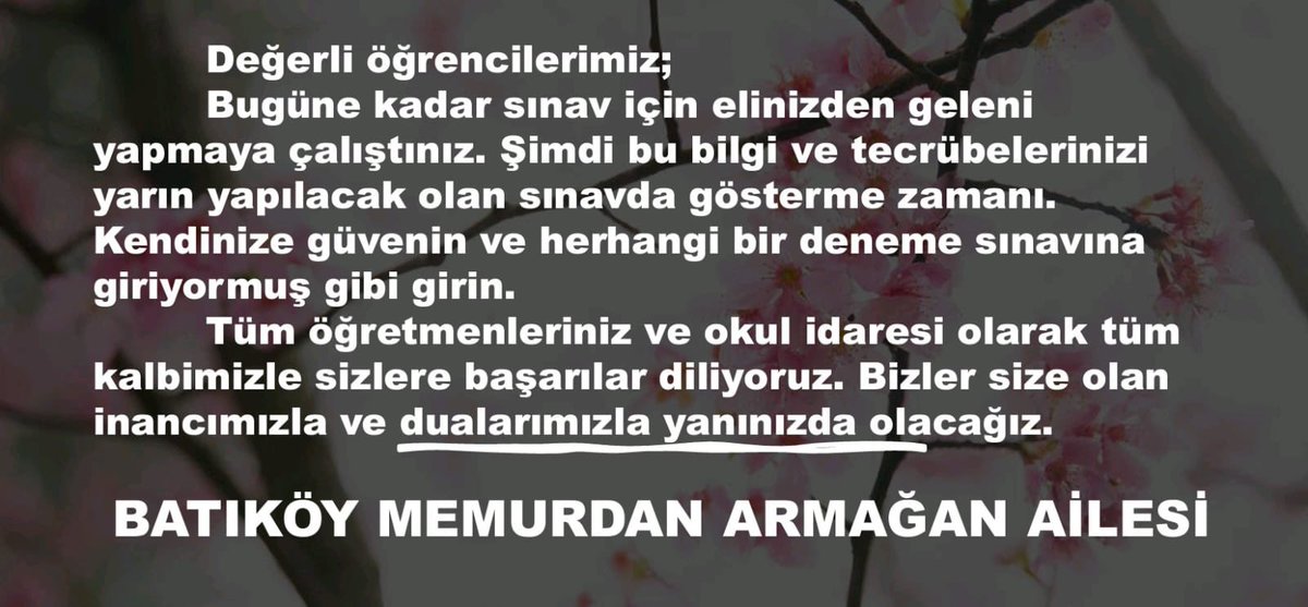 YARIN SINAVA GİRECEK TÜM ÖĞRENCİLERİMİZE BAŞARILAR DİLERİZ