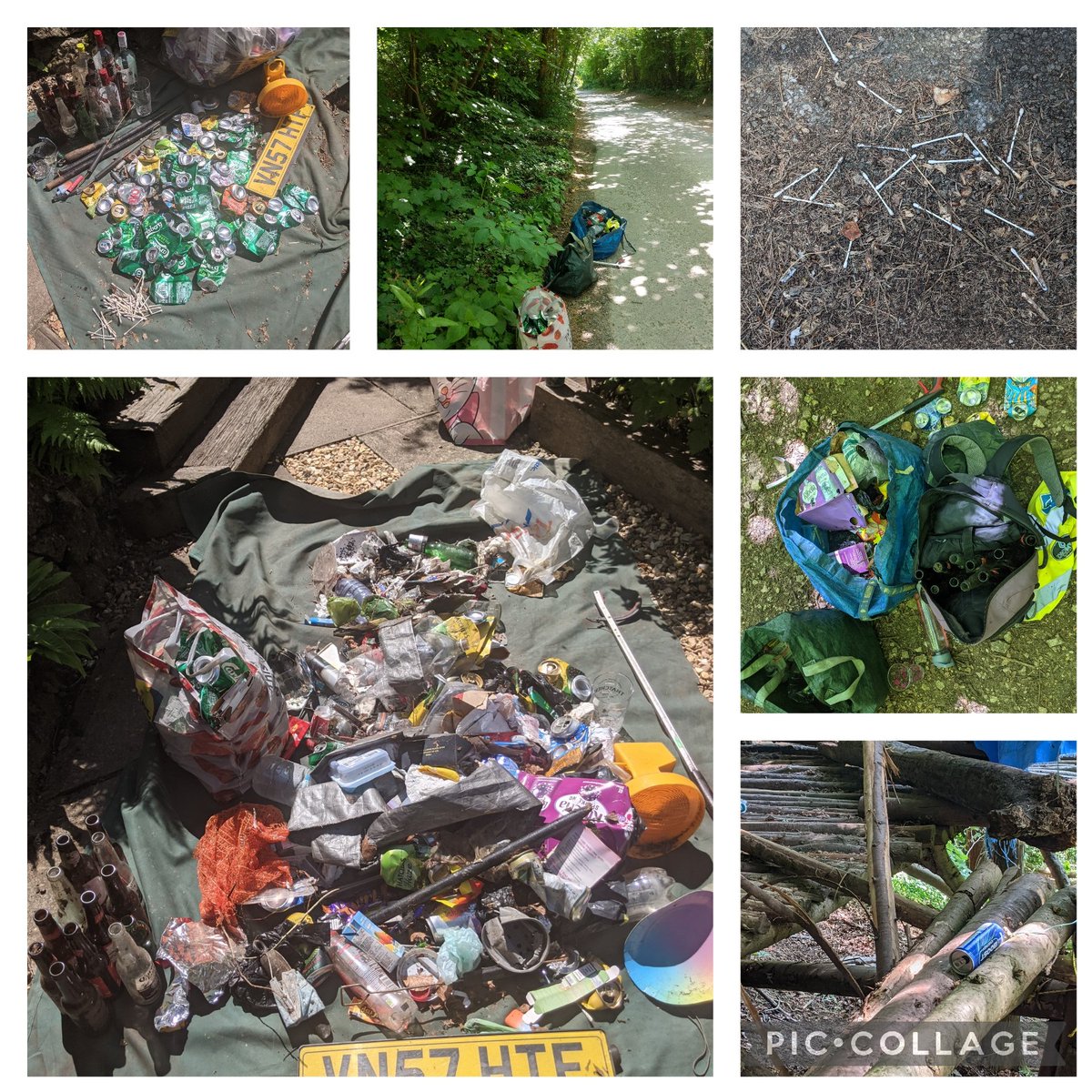 EricTorrington's tweet photo. Today's #litterpick was a tale of #sun & shade of a #stinchcombe hill woodland trail I've not done for awhile. #Littered woodland dens, fly-tipped lanes, golf club coffee & carpark cotton bud graveyard. Supporting @KeepBritainTidy @DursleyTC https://t.co/VvFCLgNCCN