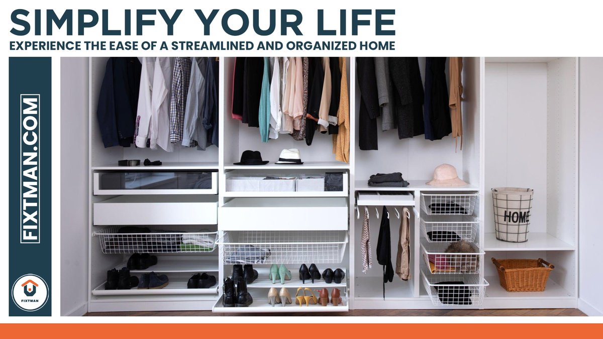 fixtman's tweet image. Unlock the full potential of your home with FixTman's home organization services. From optimizing storage solutions to creating efficient workflows, we'll help you make the most of your space. 📦💡 #MaximizeSpace #FixTmanOrganizes