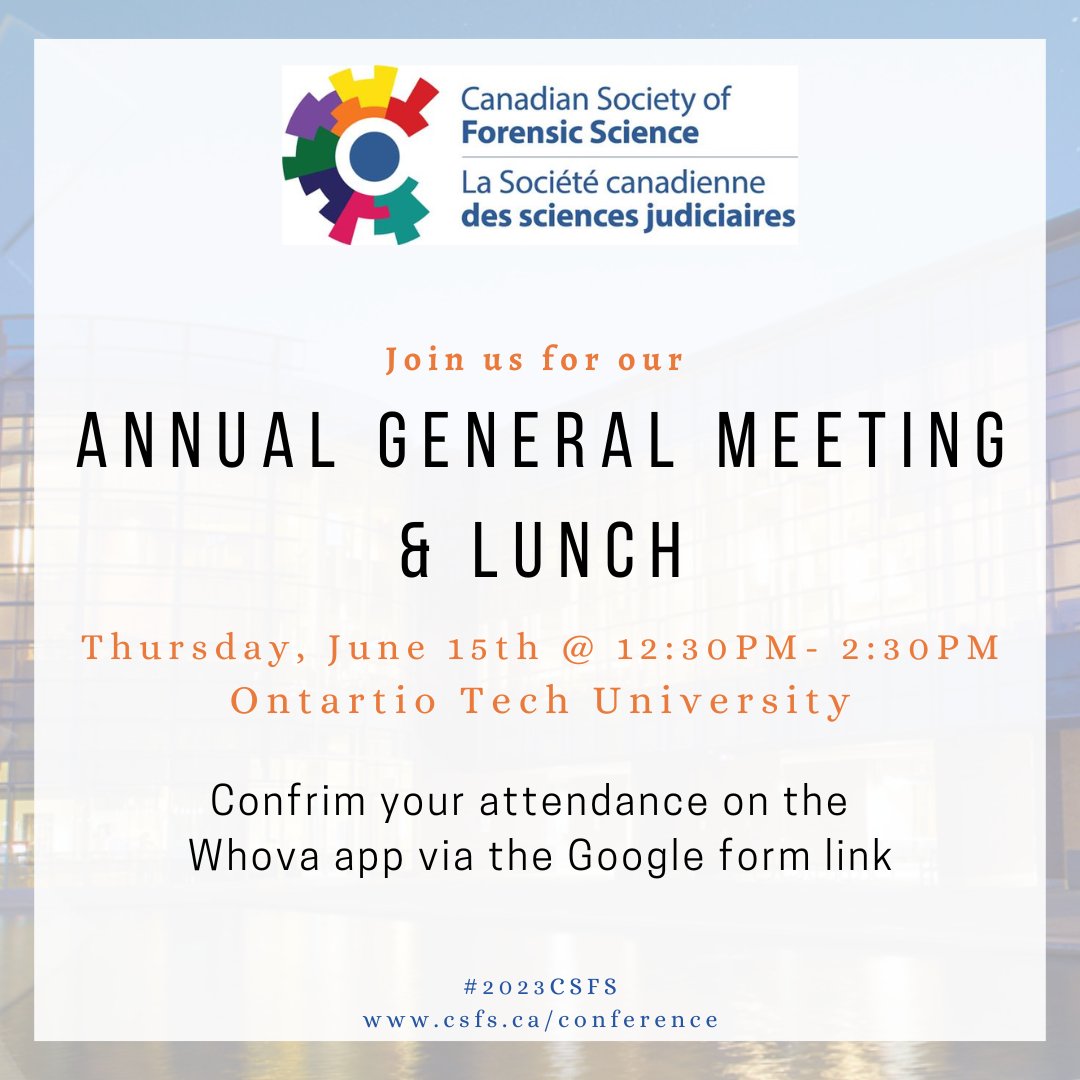 csfs1953's tweet photo. Join us for our #2023CSFS Annual General Meeting & Lunch at Ontario Tech University! Confirm your attendance on Whova using the Google Form link. Note: This event is exclusive to the CSFS Membership. - via Whova Event App https://t.co/rF3RTo2B8z