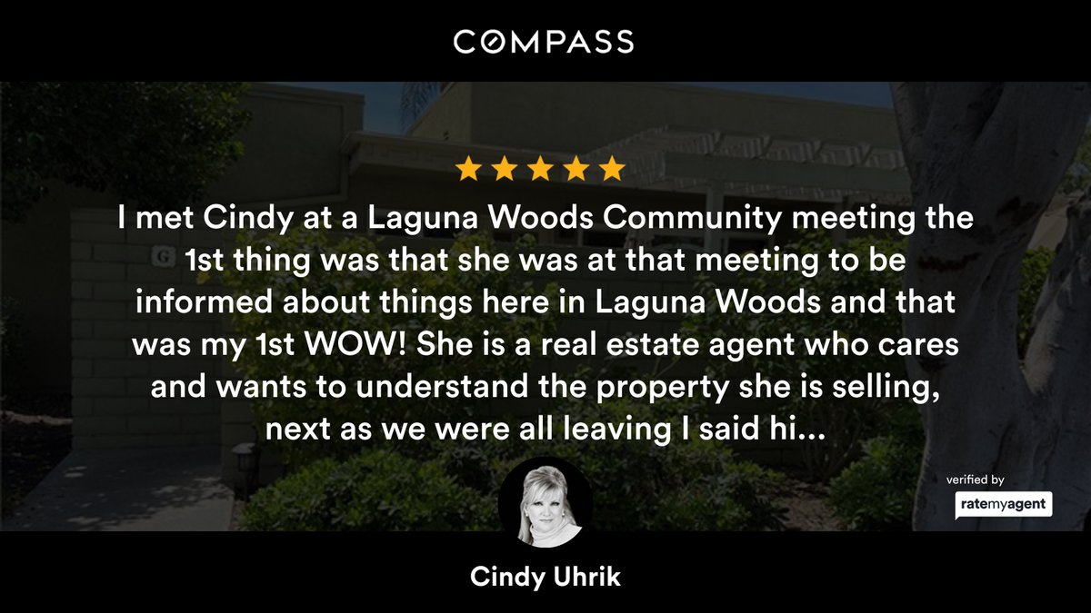 uhrikgroup's tweet photo. My latest RateMyAgent review in Laguna Woods.

https://t.co/wkKGcA56Dp

...
#ratemyagent #realestate #Compass https://t.co/pC7hgEd43u