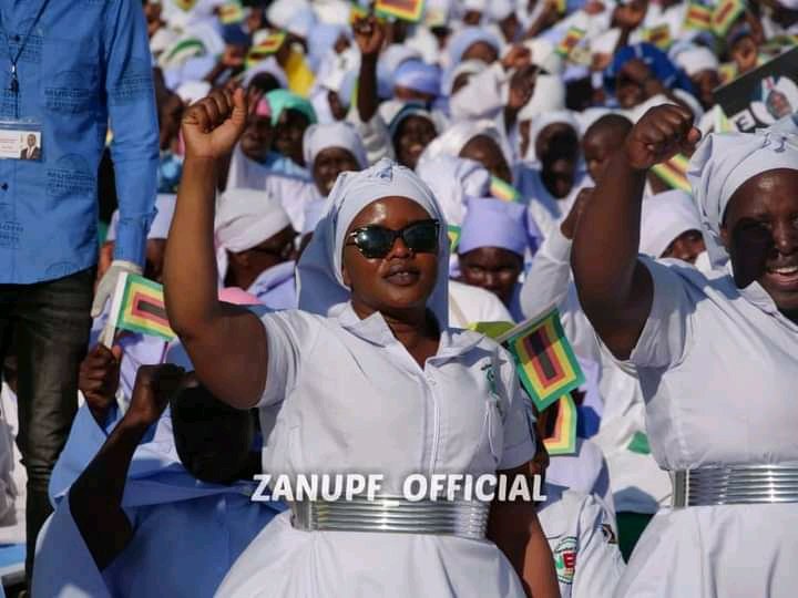 ztp2023's tweet photo. Fist wielding vapostori at a ZANU PF rally in Highfields today! The regime is going too far! History repeats itself. Stop the madness!
#Godfearingleadership
#Godcannotberigged
#Pamuchinjikwaipapo https://t.co/M0j1yySaHP