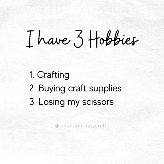 ACherryOnTop's tweet photo. What are your hobbies? 😆✂️
#crafts #craftlife #crafting #craftsupplies https://t.co/dtschnLtil