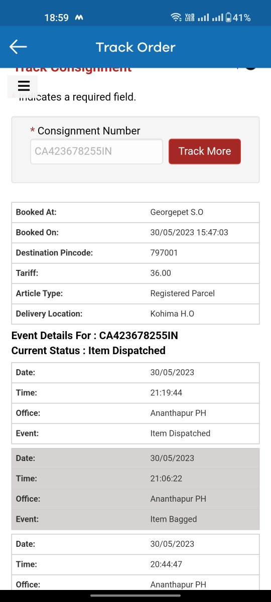 manasapatri's tweet photo. @IndiaPostOffice I have booked 2 parcels on 30th may and 31 st may there is no update after that. Kindly look into the issue https://t.co/lFZYsQPGYe
