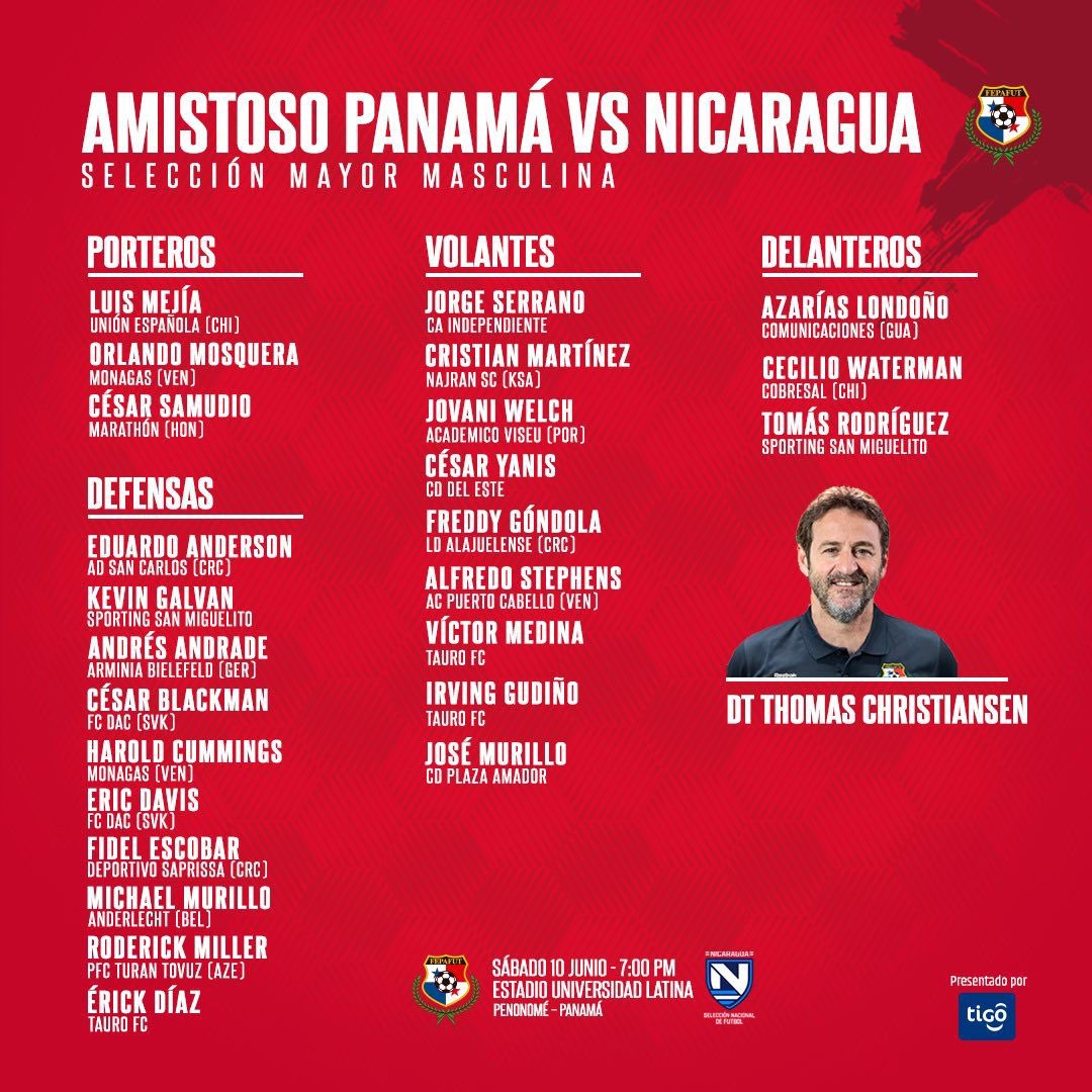 Edilberto_507's tweet photo. LOS CONVOCADOS DE 🇵🇦

Estos son los 25 jugadores elegidos para concentrarse desde este lunes en Penonomé con miras al partido amistoso del sábado 10 de junio vs  Nicaragua en el Universidad Latina en Coclé. @fepafut https://t.co/XdrCJpdqwL