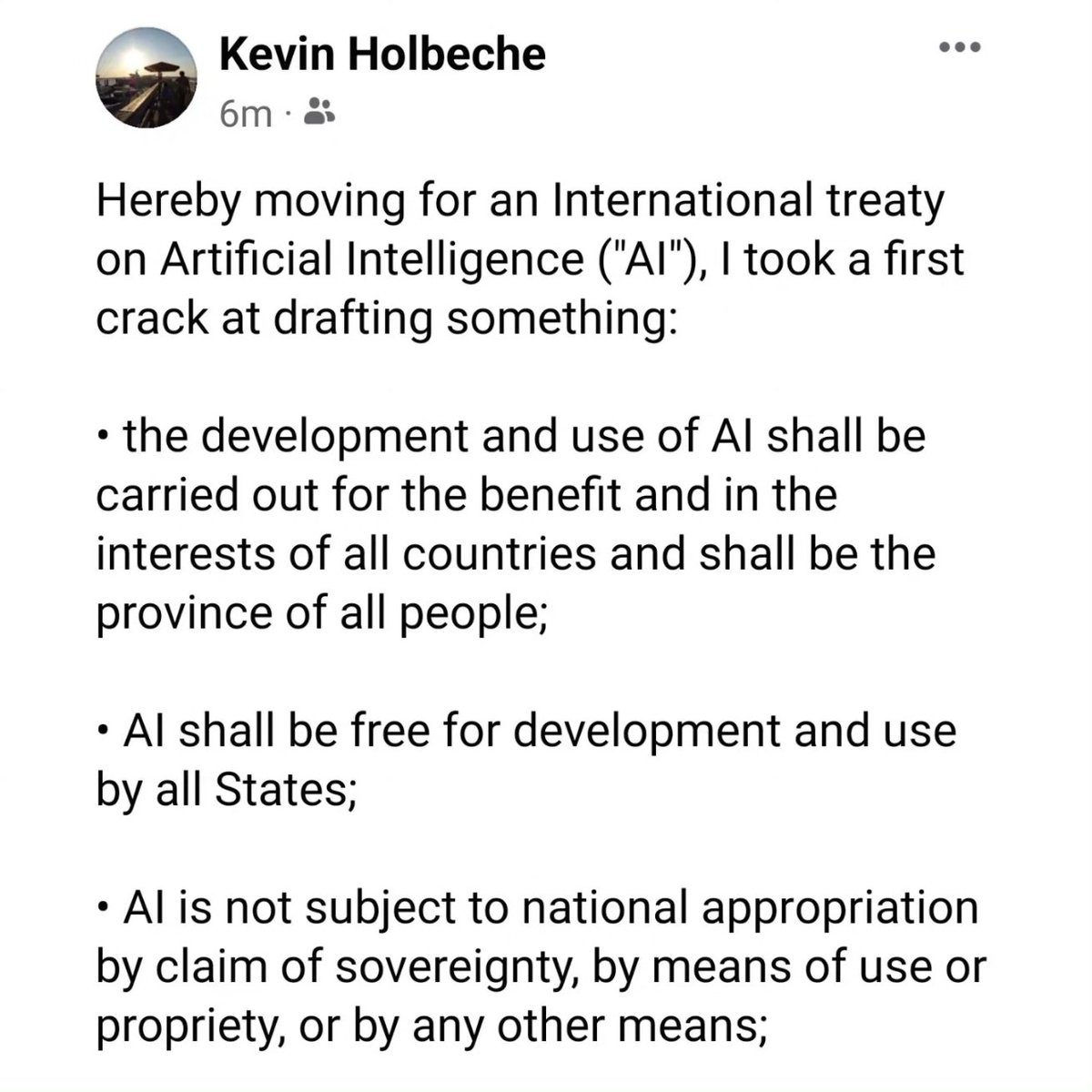_kev's tweet image. Hereby moving for an #InternationalTreaty on #ArtificialIntelligence / #AI (an #AITreaty) I took a 1st crack at drafting something...

(This draft is certainly not perfect... Its provisions were adapted from the Outer Space Treaty : )