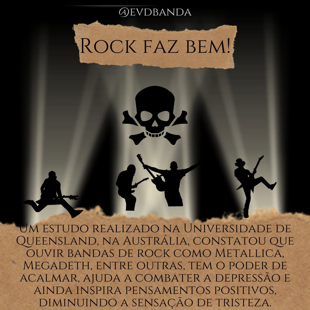 EVDBanda's tweet photo. O rock tem o poder de acalmar, ajuda a combater a depressão e inspiram pensamentos positivos

#fazbem #fazbempravocê #rock #rockandroll #musicoterapia #rockpesado #emoções #pensamentopositivo #depressão #combateadepressao #inspiração #inspiracao #saúde #saude #bemestar #pesquisa https://t.co/VvuT1OusS1