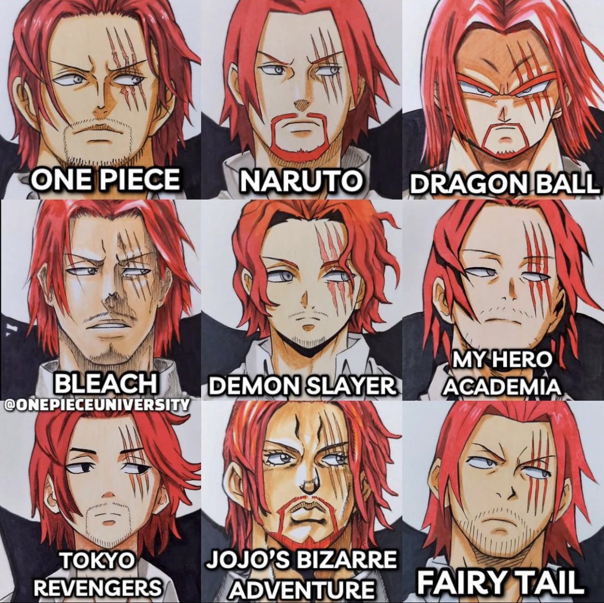 Shanks in different anime styles #ONEPIECE #ONEPIECE1064