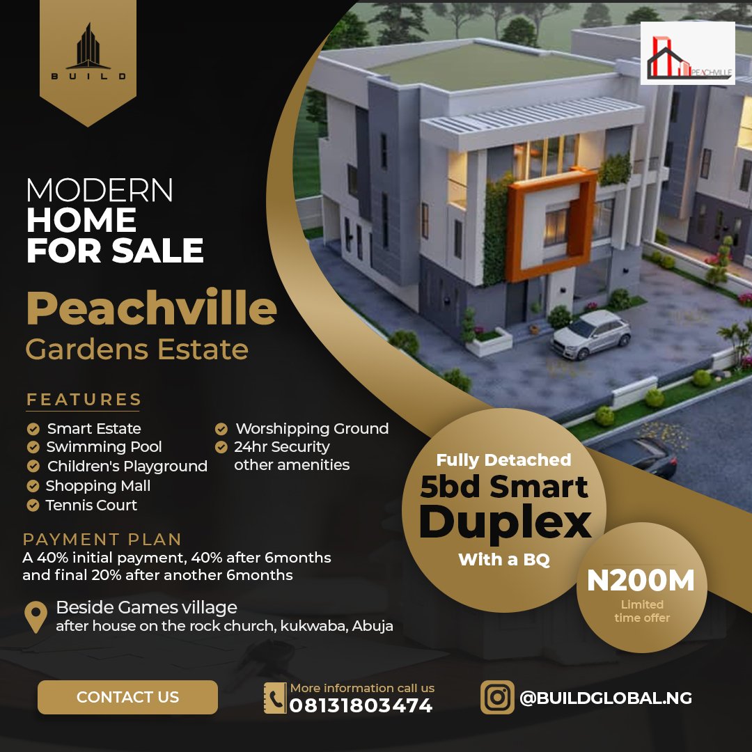buildglobal_ng's tweet photo. 5bd Luxury Smart Detached Duplex | Kukwaba | For Sale ‼️
N200,000,000
☎️ 08131803474
#Build #MajorDevelopments https://t.co/DweTluPt3G