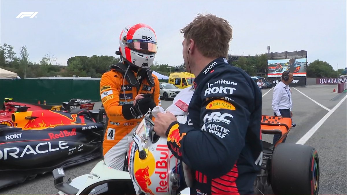 F1's tweet image. Lando 🤜🤛 Max

A mega drive from Norris, who will start P3 on Sunday

#SpanishGP #F1