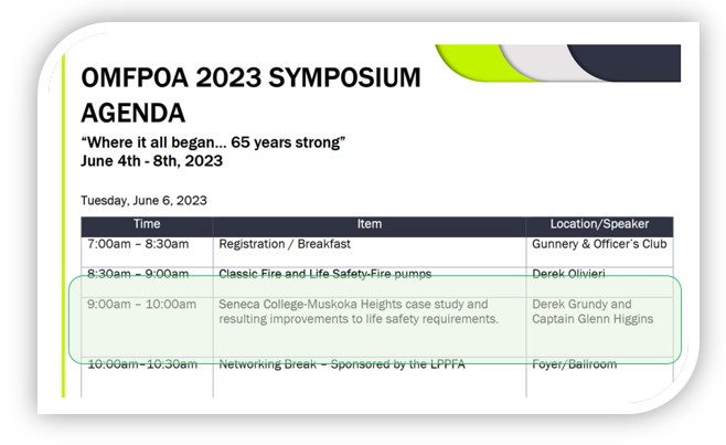 SenecaFire72's tweet photo. Can't wait until next week! Agenda looks great. #SenecaProud to have Prof Gruchy presenting with Captain Higgins Tuesday @ 9:00am 
@omfpoa #LearnItLiveIt @DerekGruchy https://t.co/9riP8fnlaj