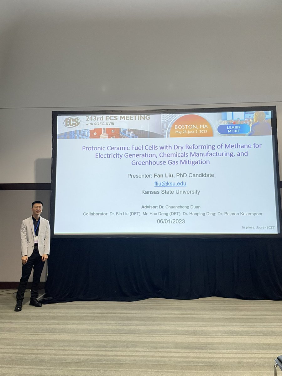 FanLiu1995's tweet photo. Very happy to deliver my talk at 18th SOFC symposium with 243th ECS meeting at Boston @ECSorg, about PCFCs for power generation, chemical manufacturing and greenhouse gases mitigation. Thanks for all supports! https://t.co/HTudjWLNyk