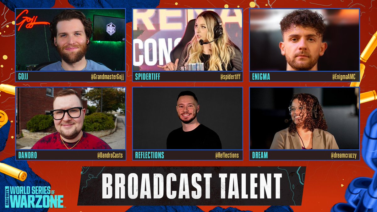 COD_Esports's tweet photo. We've got the best in the business on the call for #WSOW Stage 1! We'll see you Wednesday 🫡

🎙: @GrandmasterGojj, @spidertiff, @EnigmaAMC, @DandroCasts, @Reflections, @dreamcrazzy https://t.co/TMzp11Yc1o